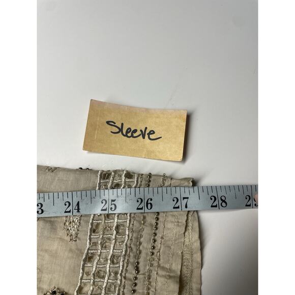 Women's Free People Split Back Linen Blend Beige Top Shirt Blouse Size Medium - Picture 6 of 11